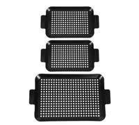Artibetter Juego de 3 sartenes antiadherentes para Parrilla de Exterior, diseño Perforado, Revestimiento de Esmalte, Cesta de Acero al Carbono para Barbacoa para Asar Verduras y Carne, 13 x 7,4