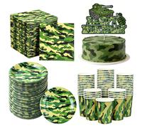 Artículos de Decoración para Fiestas Militares de Camuflaje, Vajilla Desechable, Platos de Papel, Vasos, Servilletas, Adorno para Pastel, Decoración para Fiestas de Cumpleaños de Soldados 50pcs