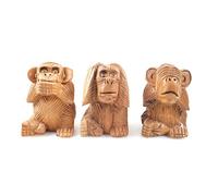 Artisanal Estatuas de 3 monos de la sabiduría h10cm decoración de madera.