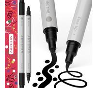 ARTISTRO 2 Black Acrylic Paint Pens Dual-Tip Dot+Fine for Fabric & Rock