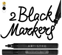Artistro 2 Black Acrylic Paint Pens for Rock Painting Ceramic Wood Glass Metal Plastic - 3mm Medium Tip Paint Markers Ideal for Labeling DIY Crafts Art Projects