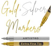 Artistro 2 Gold & Silver Acrylic Paint Pens for Rock Ceramic Wood Glass Metal Fabric Plastic - 0.7mm Metallic Paint Markers Ideal for Scrapbooking DIY Crafts Art Projects