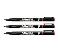Artline EK-853 - Rotulador Retroproyección Punta Fibra Permanente Rojo - Punta Redonda 0.5mm (Pack de 3 uds.)