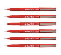 ARTLINE - Lote de 6 bolígrafos de fieltro 200 permanente indeleble punta 0,4 mm, color rojo
