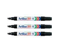 Artline Rotulador Marcador Permanente EK-90 Negro Punta Biselada 2/5mm Papel metal y cristal (Pack de 3 Uds.)