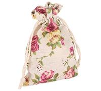 ARTOCT Bolsa de Arpillera con Cordón de 50 Uds., Bolsa de Almacenamiento de Lino con Patrón de Rosas para Pequeños Regalos con Diseño Ecológico para Suministros para Fiestas de Bodas