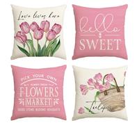 Artoid Mode Tulipanes Tulips Korb Hello Sweet Frühling Fundas de cojín 4 en 1, 40x40 cm Funda de cojín estacional para sofá Salón Decoración