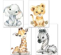 artpin® Juego de 4 imágenes para habitación de bebé,decoración para niños y niñas,para habitación de los niños,animales de la selva,safari África,murales de elefante tigre jirafa Zebra P60