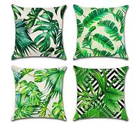 Artscope 4 Piezas Impermeables Funda de Cojines, de Exterior Funda de Almohada Cuadrado para Patio Balcón Jardín Sofá Oficina Hogar Decorativas 45x45cm, Plantas Tropicales 3