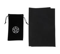 ARTSEWPLY Mantel y Bolsa para Baraja de Tarot Diseño de Pentáculo en Tejido Negro, Bolsa Cordón Cómoda para Almacenamiento y Uso en Adivinación
