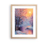 ARTTOR Cuadro Póster Marco Roble 30x40 cm Botánica Paisajes - 4379 - P2N | Aceite Invierno Río Moderno Vertical Cuadros de Pared Decoración Cuadro Decorativo Salón Dormitorio Cocina Lámina ARTTOR