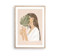 ARTTOR Cuadro Póster Marco Roble 50x70 cm Botánica Personas - 5512 - P2N | Hoja Mujer Boho Moderno Vertical Cuadros de Pared Decoración Cuadro Decorativo Salón Dormitorio Cocina Lámina Imágenes ARTTOR