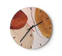 ARTTOR Moderno Reloj de Pared 30x30cm Redondo Decorativo Abstracto - 4696 | Naranja Tinciones Abstracción Reloj de Vidrio Analógico Silencioso Decoración de Pared Sin Tic Tac Salón Dormitorio ARTTOR