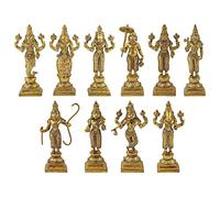 ARTVARKO Estatuas de latón Dashavatara Dasavatharam del Señor Vishnu, diez encarnaciones, avatares, ídolo Murti para templo Mandir Puja, altura 6 pulgadas