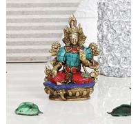 ARTVARKO Tara Devi Estatua de latón de diosa tibetana religiosa verde Tara estatua para salud, felicidad, riqueza, ídolo, decoración del hogar, escultura de 3.5 pulgadas