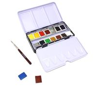 ARTWAY Juego de Pintura de Acuarela de Viaje, 14 Medias sartenes con Cepillo