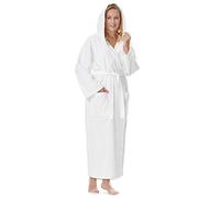 Arus Hooded Classic - Albornoz de baño, longitud de pantorrilla o largo para mujer con capucha, 100% algodón de rizo blanco L-XL