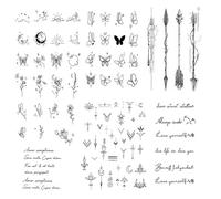 ARYIMYDP 6 Hojas Tatuajes Temporales Estilo Fineline Minimalista, Tatuajes Falsos Realistas Flores Mariposas Luna Frases Resistentes al Agua para Adultos Fiestas Playa Vacaciones Uso Diario