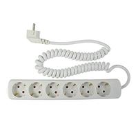 as - Schwabe 11461 Regleta de enchufes de 6 vías blanca con cable espiral blanco 2,5m de cable espiral H05VV-F 3G1,5, IP20 uso interior