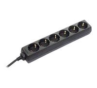 as - Schwabe 11612 Regleta de enchufes múltiples de 6 vías Con protección de contacto aumentada, negra, 1,4m H05VV-F 3G1,5, IP20 uso interior
