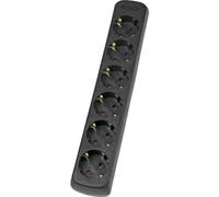 as - Schwabe 11712 Toma de corriente múltiple de 6 vías atornillada, negra, sin cable, IP20 uso interior