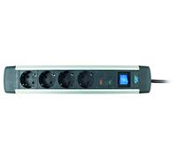 as - Schwabe 18364 Regleta de 4 enchufes protección contra sobretensiones de aluminio con interruptor y protección infantil, 1,5 m de cable, conector Schuko, 1 pieza, plata