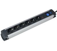 as - Schwabe 18366 Regleta de 6 enchufes protección contra sobretensiones de aluminio con interruptor y protección infantil, 1,5 m de cable, conector Schuko, 1 pieza, plata