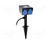 as - Schwabe - Toma de distribución de picos de tierra doble 230 V / 16 - distribuidor de tomas de corriente con cable de manguera de goma de 2 m y tapa abatible - IP44 - Negro