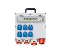 as Schwabe 61524 - Distribuidor de pared (CEE 400 V/32 A/22 kW, salida 5 Schuko, 2 CEE (400 V/16 A/5 pines), 1 CEE (400 V/32 A/5 pines), 2 x USB - Caja de distribución - IP44, 61524