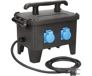 as - Schwabe 63270 G-M23 - Distribuidor de corriente para construcción (3,6 kW, 4 enchufes de 230 V/16 A, 2 m H07RN-F3G2,5, 4 interruptores de corriente residual, color negro)