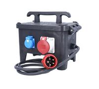 as - Schwabe 63271 - Distribuidor de corriente para construcción (2 m, H07RN-F 5G2,5, con conector CEE de 400 V/16 A, 5 pines, 3 enchufes de protección de contacto de 230 V/16 A, 1 enchufe CEE de 400