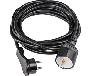 as - Schwabe alargador 5m, Enchufe Plano, Negro, Interior | Solo sobresale 7 mm de la toma, con anilla abatible para extraerlo fácilmente, ideal detrás de muebles