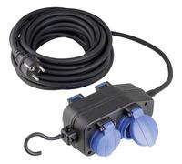as - Schwabe alargador de Cables de 5 m H07RN-F 3G1,5 - Cable de extensión con 4 Tomas - 230 V/16 A - con Tapas Protectoras - Resistente al Polvo y a Las Salpicaduras IP44 - Negro, 60673