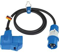 as - Schwabe Cable alargador de camping de 1,5 m - 230 V/16 A/3 pines - Conector CEE con indicador de tensión - Acoplamiento CEE en ángulo + toma de contacto de protección - Cable alargador para
