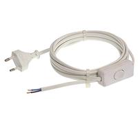 as - Schwabe - Cable de conexión Euro con interruptor intermedio 3m H03VVH2-F 2x0,75, enchufe plano Euro, 30mm pelado con terminales de cable, 230V, 2,5A, blanco, IP20, 70631