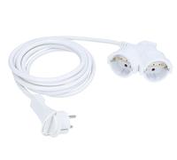 as - Schwabe Cable de extensión de 3 m con Enchufe Plano y Doble Toma de Corriente 230V/16A, IP20, Enchufe Plano, Cable de extensión, Acoplamiento de 2 Unidades, Blanco, 51025