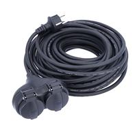 as - Schwabe Cable de extensión de 5 m con Enchufe Conectado a Tierra y 2 acopladores - Cubierta Protectora - 230V/16A - Exterior IP44 - Negro 60664