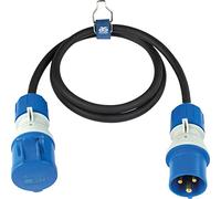 as - Schwabe - Cable de extensión para exteriores 1.5 m con nuevo indicador de tensión, enchufe y toma de corriente CEE, 3 polos, 230 V /16 A, protección contra agua en exteriores IP44, negro