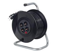 AS - Schwabe carrete de cable 20 m, IP20 interior, 4 enchufes, disyuntor térmico de protección, negro