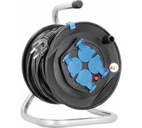 AS - Schwabe carrete de cable 25 m, IP20 interior, 4 enchufes, disyuntor térmico de protección, Made in Germany