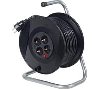 AS - Schwabe carrete de cable 25 m, IP20 interior, 4 enchufes, disyuntor térmico de protección, negro