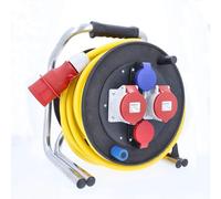 as Schwabe - Carrete de cable CEE 33 m K35 AT-N07V3V3 F 5G2,5, amarillo, IP44, para exteriores, enchufe CEE 16A, 5 pines, enchufes CEE y SEV, caucho duro, extremadamente resistente, fabricado en