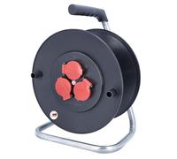 as - Schwabe carrete de cable vacío, para aprox. 50 m de cable, exterior IP44, 3 tomas de corriente con toma de tierra, Ø 320 mm, Interruptor térmico, Made in Germany