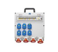 as - Schwabe Distribuidor de pared listo para conectar - Salida 5 x Schuko, 3 x CEE (400 V/16 A/5 pines), 1 x CEE (400 V/32 A/5 pines), 2 x USB - Distribuidor de corriente NYM-J hasta 5 x 10 - Caja de
