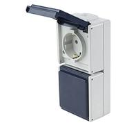 as - Schwabe enchufe doble en superficie vertical - conexión para cables de hasta 2,5 mm² - instalación rápida - protección contra salpicaduras IP54 - Made in Germany - gris claro/oscuro, 62462