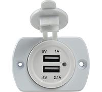 as - Schwabe - Enchufe empotrado de 2 tomas para Caravana, enchufe empotrado, in able de tierra de 0,6 m tensión de entrada 12V DC - puertos USB 1 A y 1x 5 V / 2,1 A - uso interior - blanco