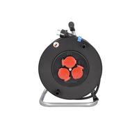 as - Schwabe enrollacables 25 m H07RN-F 3G1,5, IP44 exterior, 3 tomas de corriente con toma de tierra, freno de bloqueo, guía de cable, Made in Germany