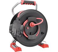 as - Schwabe enrollacables 40 m H07RN-F 3G2,5 rojo, IP44 exterior, adaptador triple con toma de tierra, cable de conexión 1,5 m, Interruptor térmico, Made in Germany