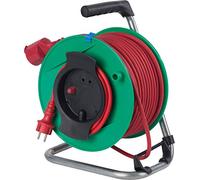 as - Schwabe enrollacables 50 m H05RR-F 3G1,5 rojo, IP44 exterior, 1 toma de corriente con toma de tierra, cable de conexión 1,5 m, Interruptor térmico, Made in Germany
