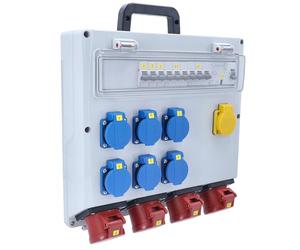 as - Schwabe FIXO 13D MAX DAT+ - Distribuidor de pared (400 V/16 A, IP44, con FI 40 A, 30 mA, 4 x CEE 16 A, 6 x Schuko, 2 x RJ45 CAT6)